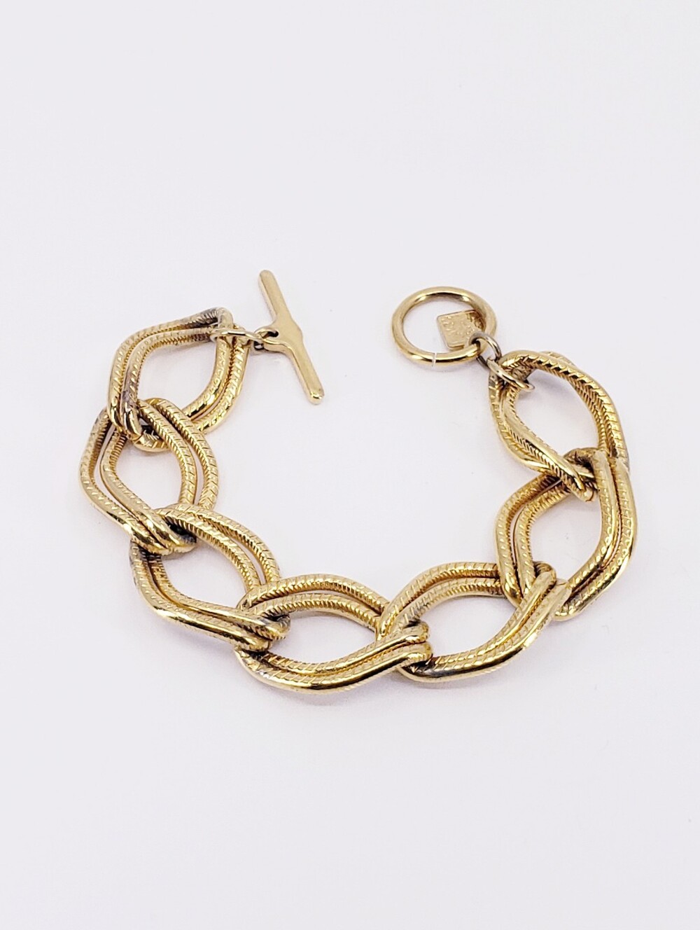 E6001 Vintage Anne Klein Gold Double Link Chain Bracelet Signed Tag 6.5"